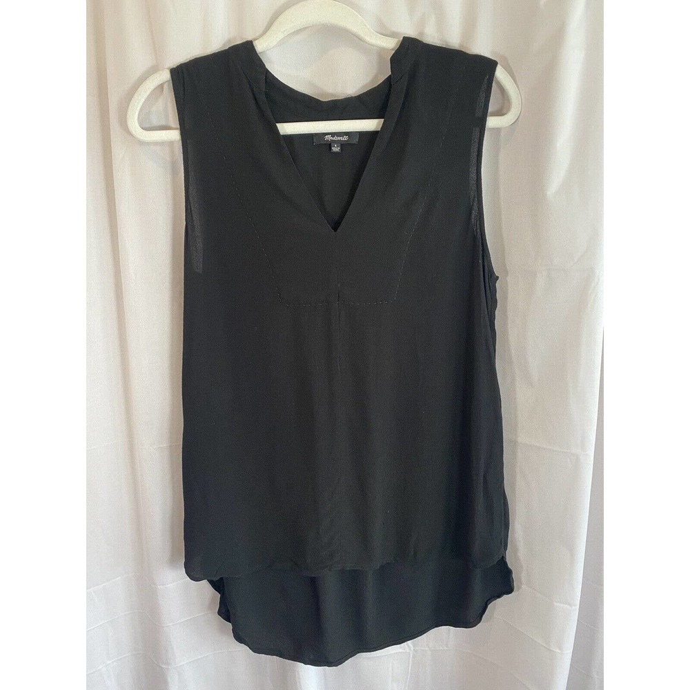 Madewell pullover Top Black V neck Tank Womans Small 100% viscose hi low